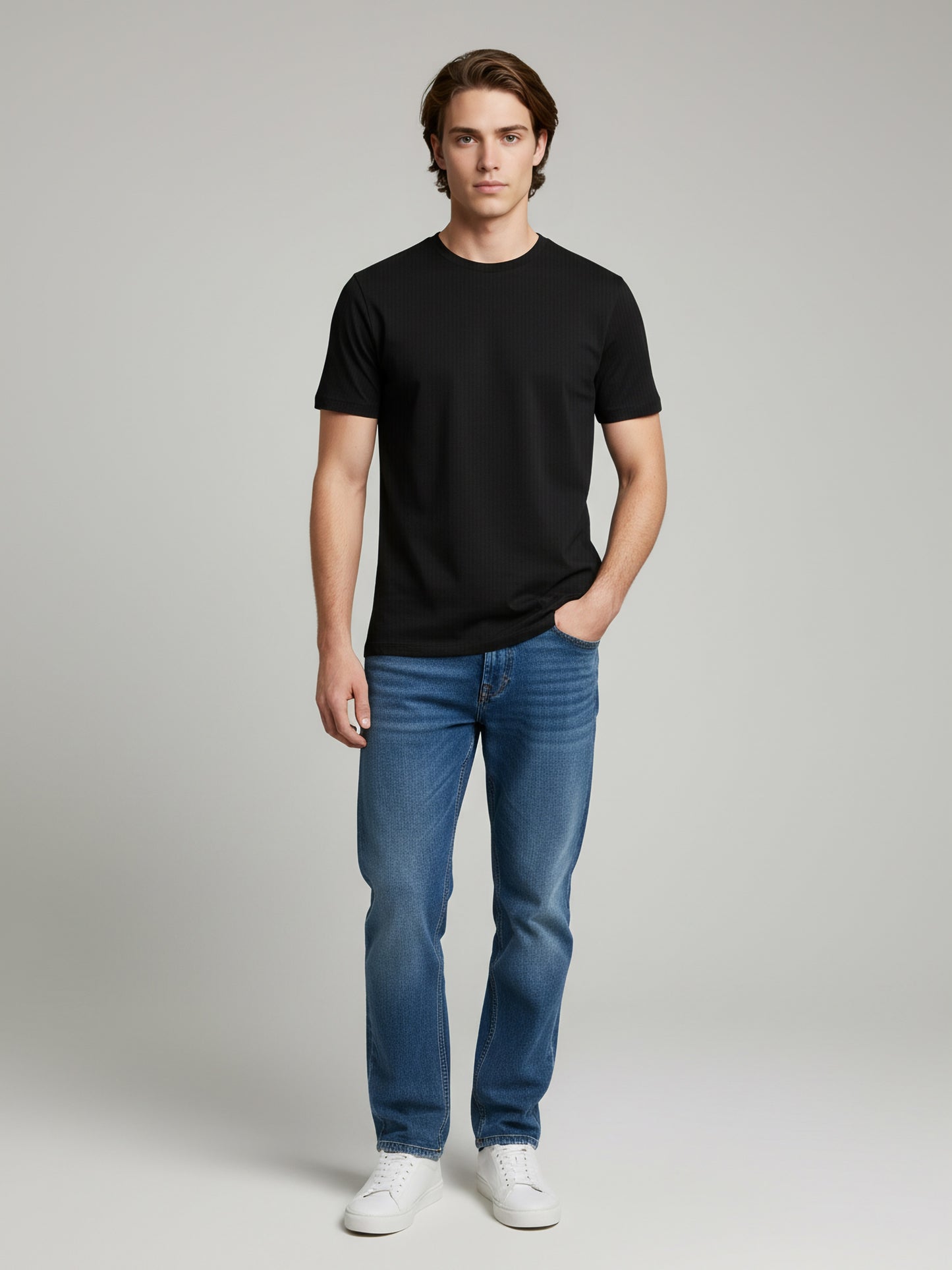 Celio* Men Black Solid Slim Fit Cotton T-Shirts