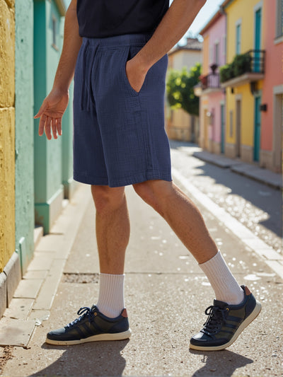 Celio* Men Navy Blue Solid Regular Fit Cotton Shorts