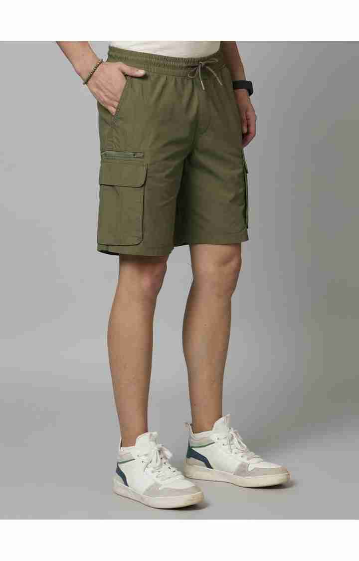 Dark Olive Cotton Regular Fit Shorts