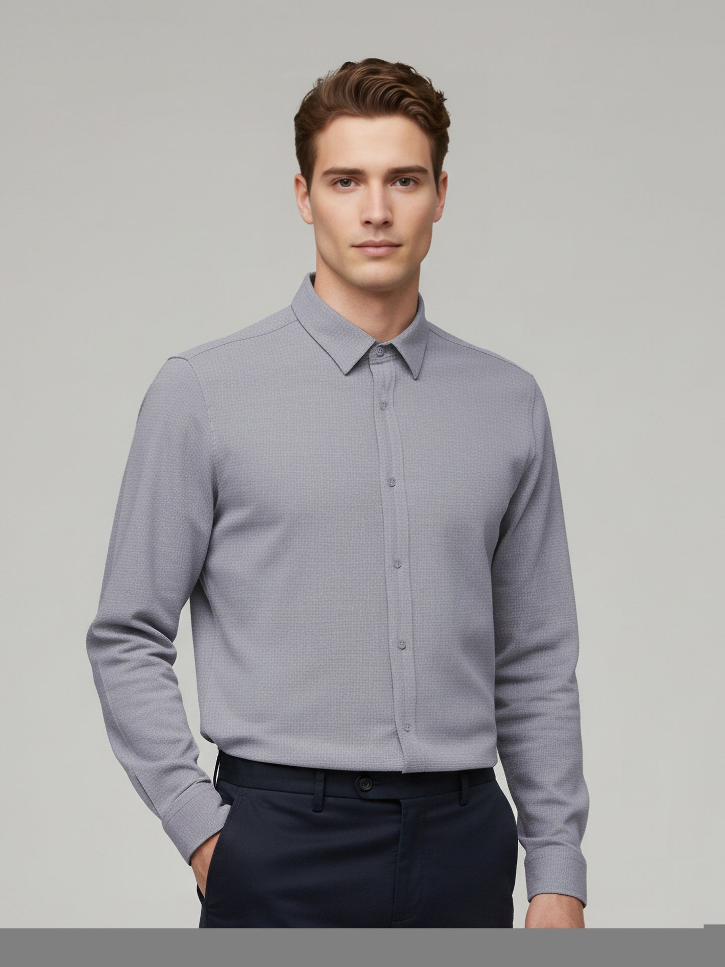 Celio* Men Grey Solid Regular Fit Cotton Shirts