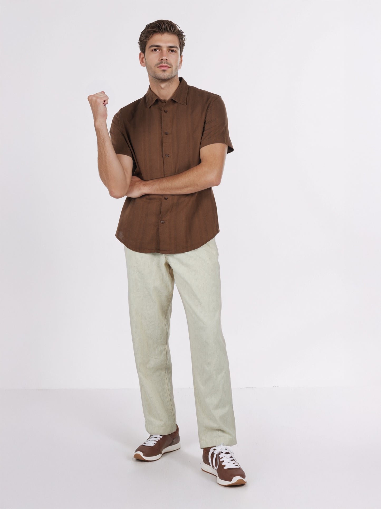 Celio* Men Brown Solid Regular Fit Cotton Shirts