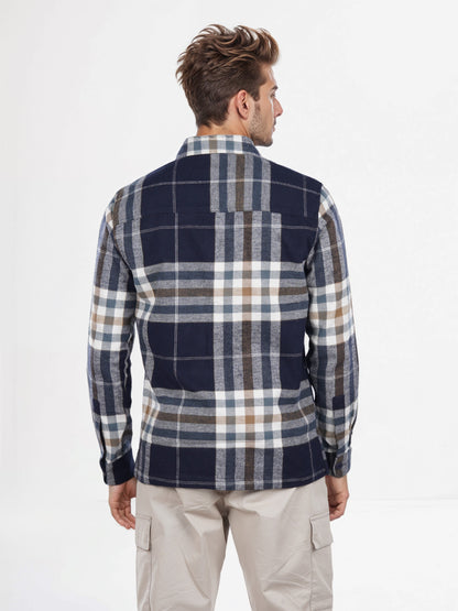 Celio* Checked Loose Fit Cotton Navy Blue Shirt
