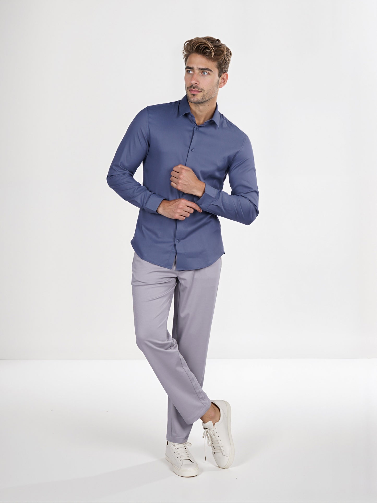 Celio* Solid Regular Fit Viscose-Rayon Blue Shirt