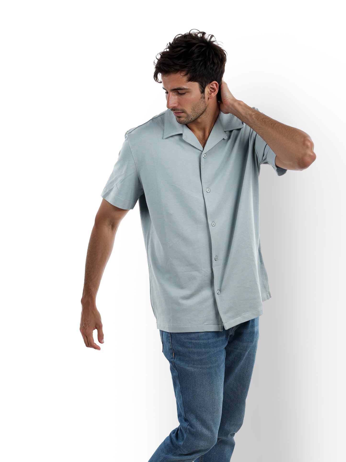 Blue Solid Cotton Shirt