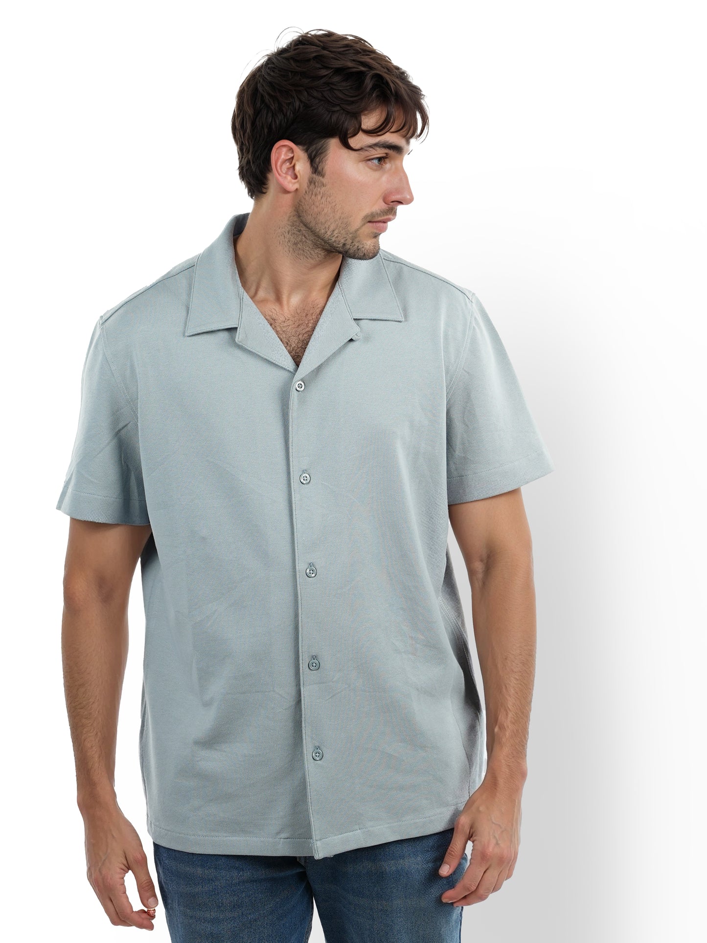 Blue Solid Cotton Shirt