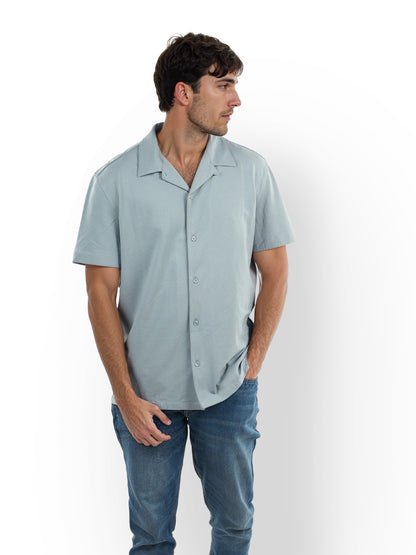 Blue Solid Cotton Shirt