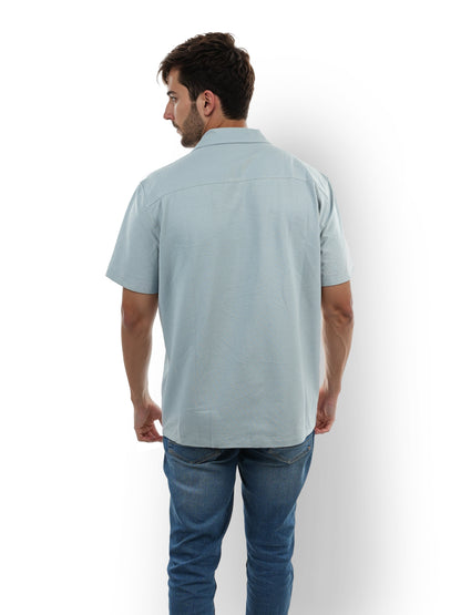 Blue Solid Cotton Shirt