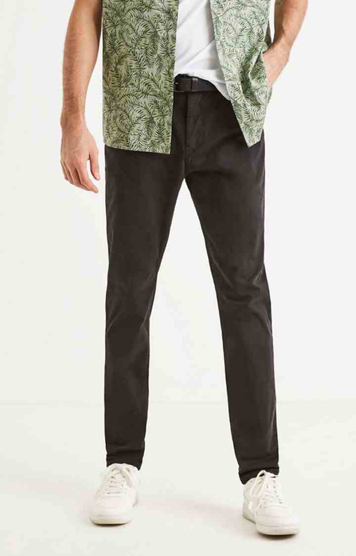 Black Cotton Blend Regular Fit Trousers