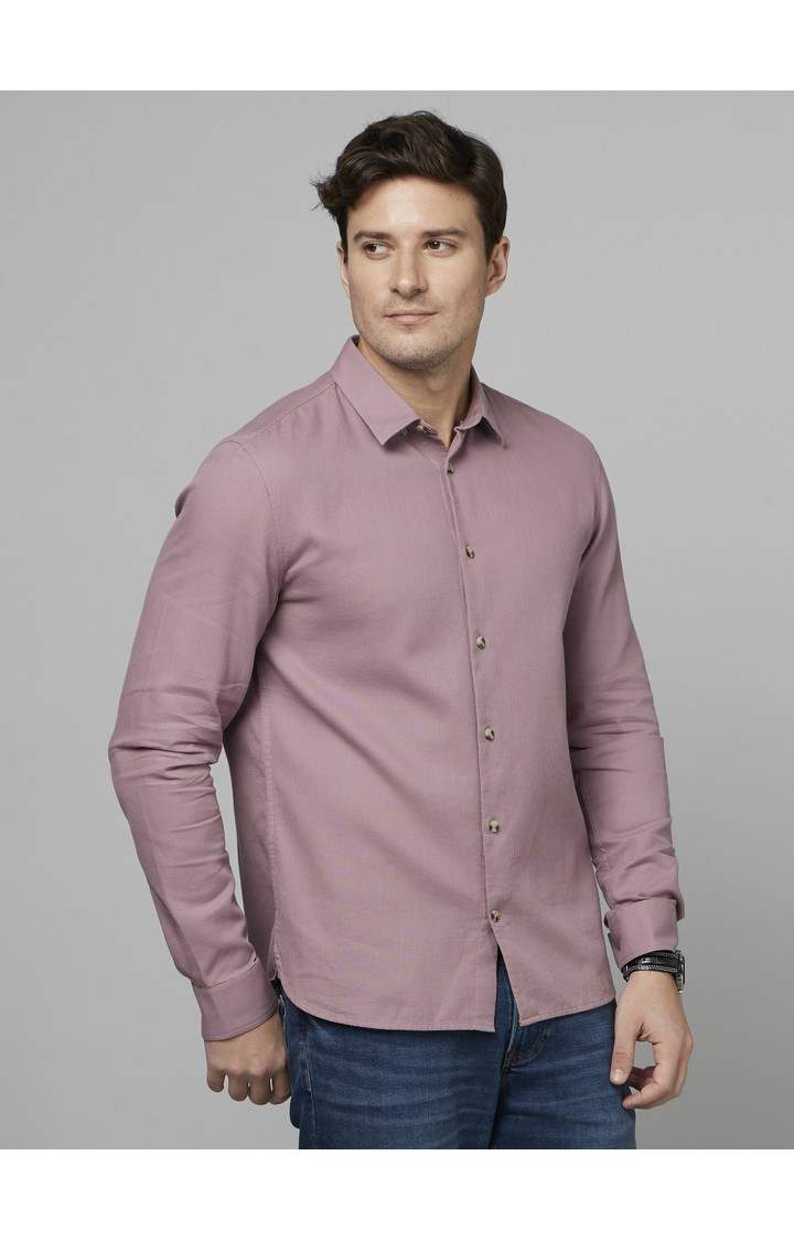 Celio* Solid Regular Fit Cotton Mauve Formal Shirt