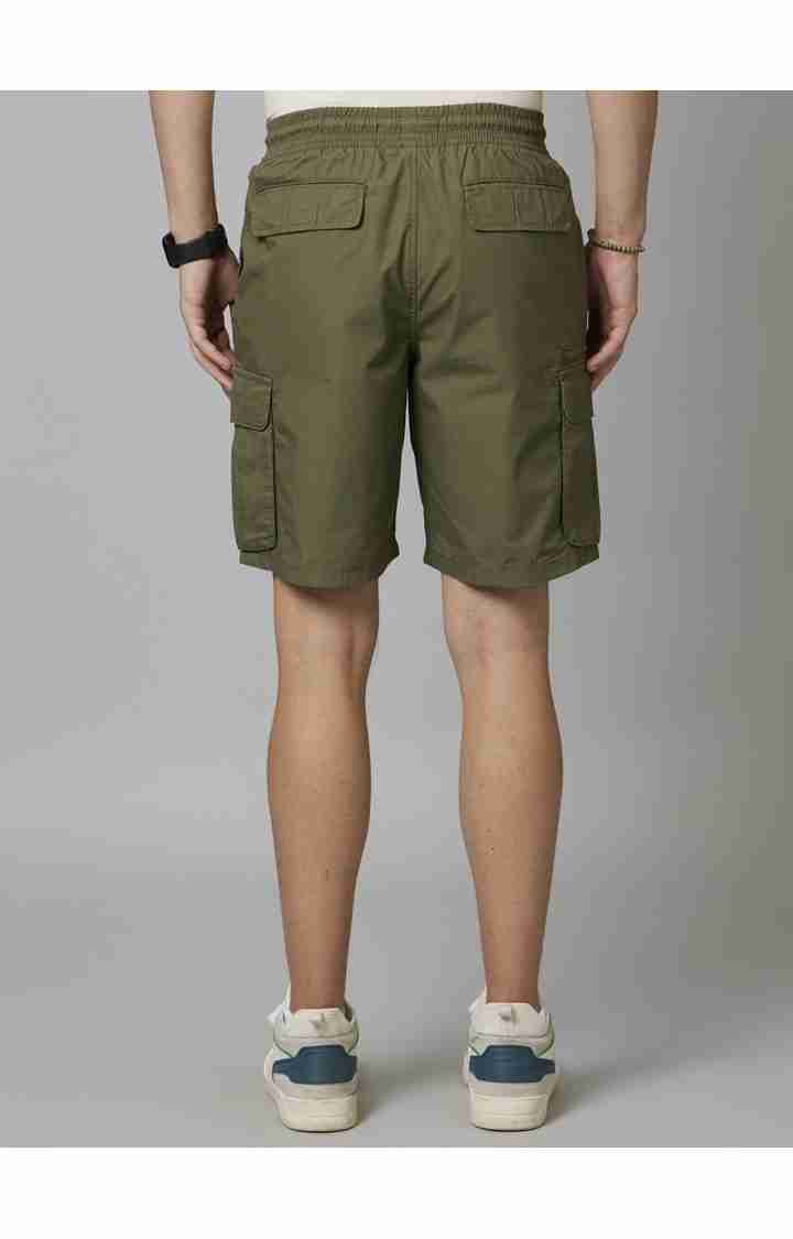 Dark Olive Cotton Regular Fit Shorts