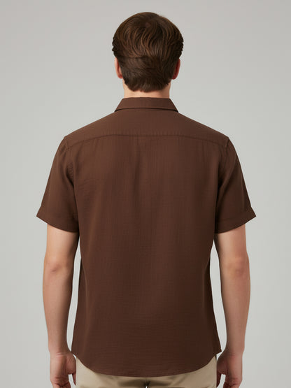 Celio* Men Brown Solid Regular Fit Cotton Shirts