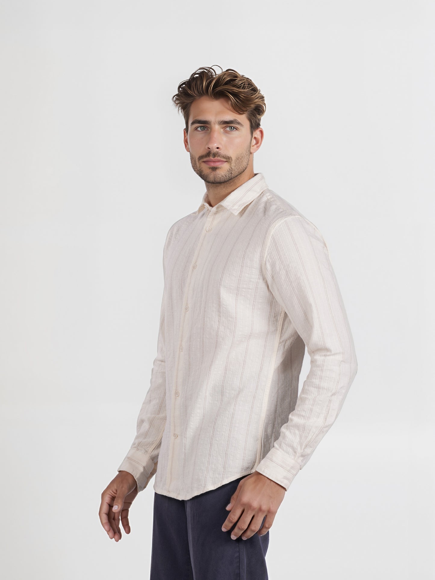 Celio* Men Brown Striped Spread Collar Regular Fit Shirt