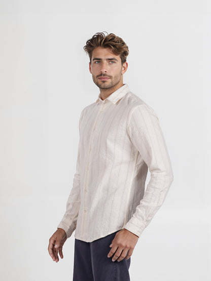 Celio* Men Brown Striped Spread Collar Regular Fit Shirt