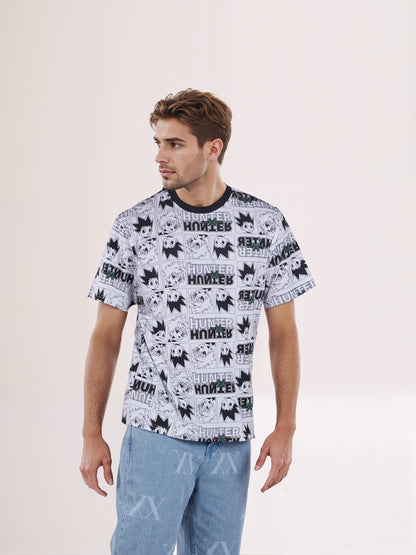Celio* Hunter Men White Printed Boxy Fit Cotton T-shirt