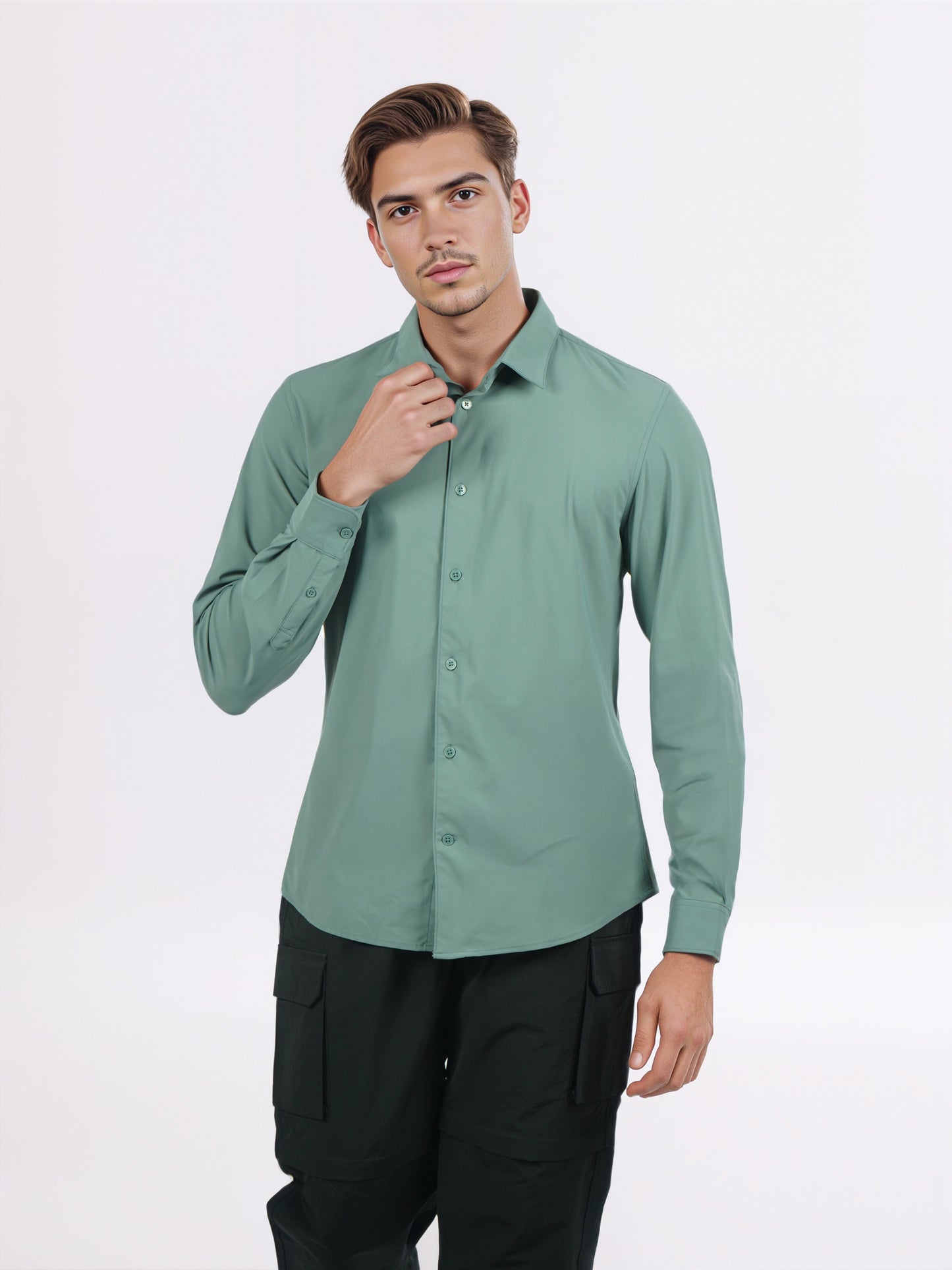 Celio* Men Green Solid Slim Fit Nylon Shirts