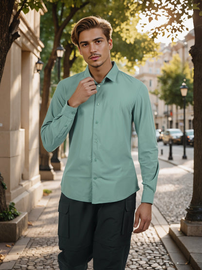Celio* Men Green Solid Slim Fit Nylon Shirts