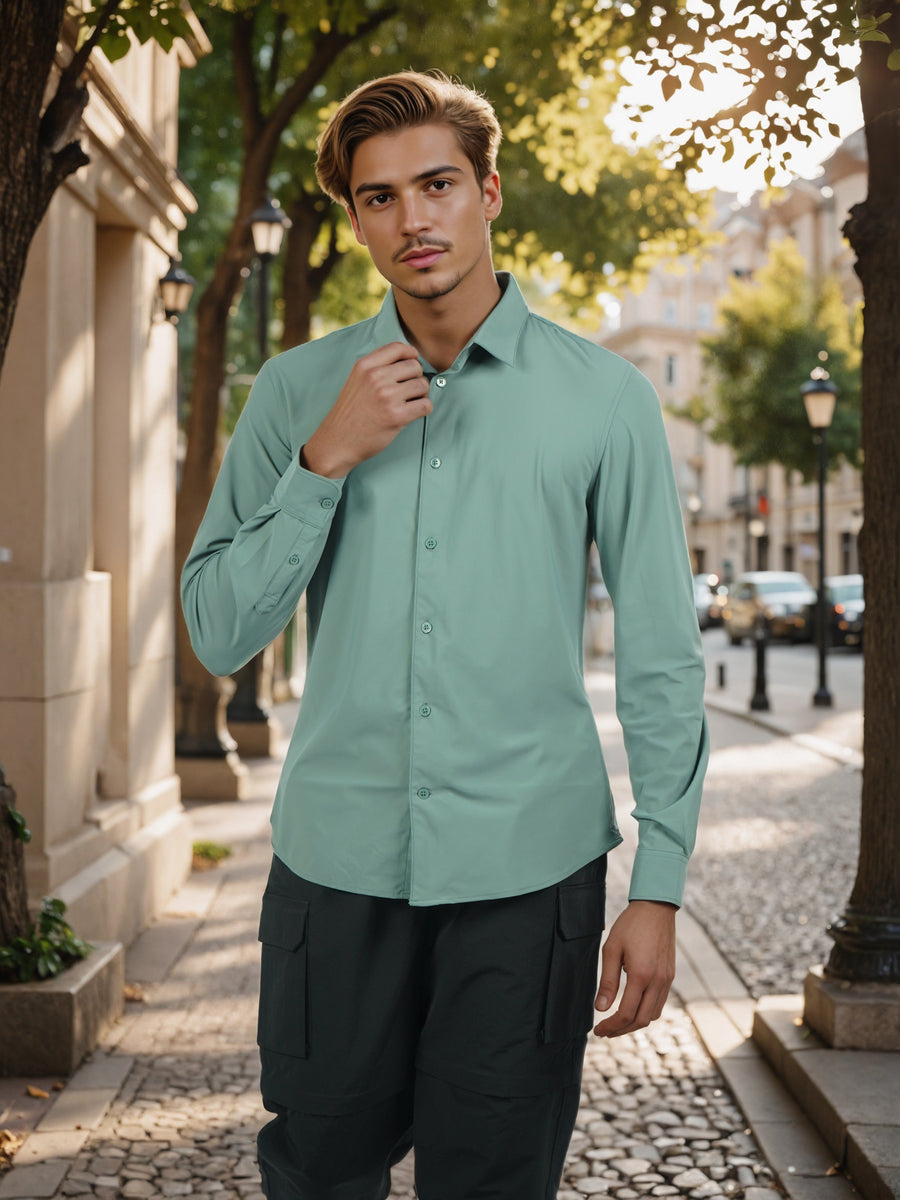 Celio* Men Green Solid Slim Fit Nylon Shirts