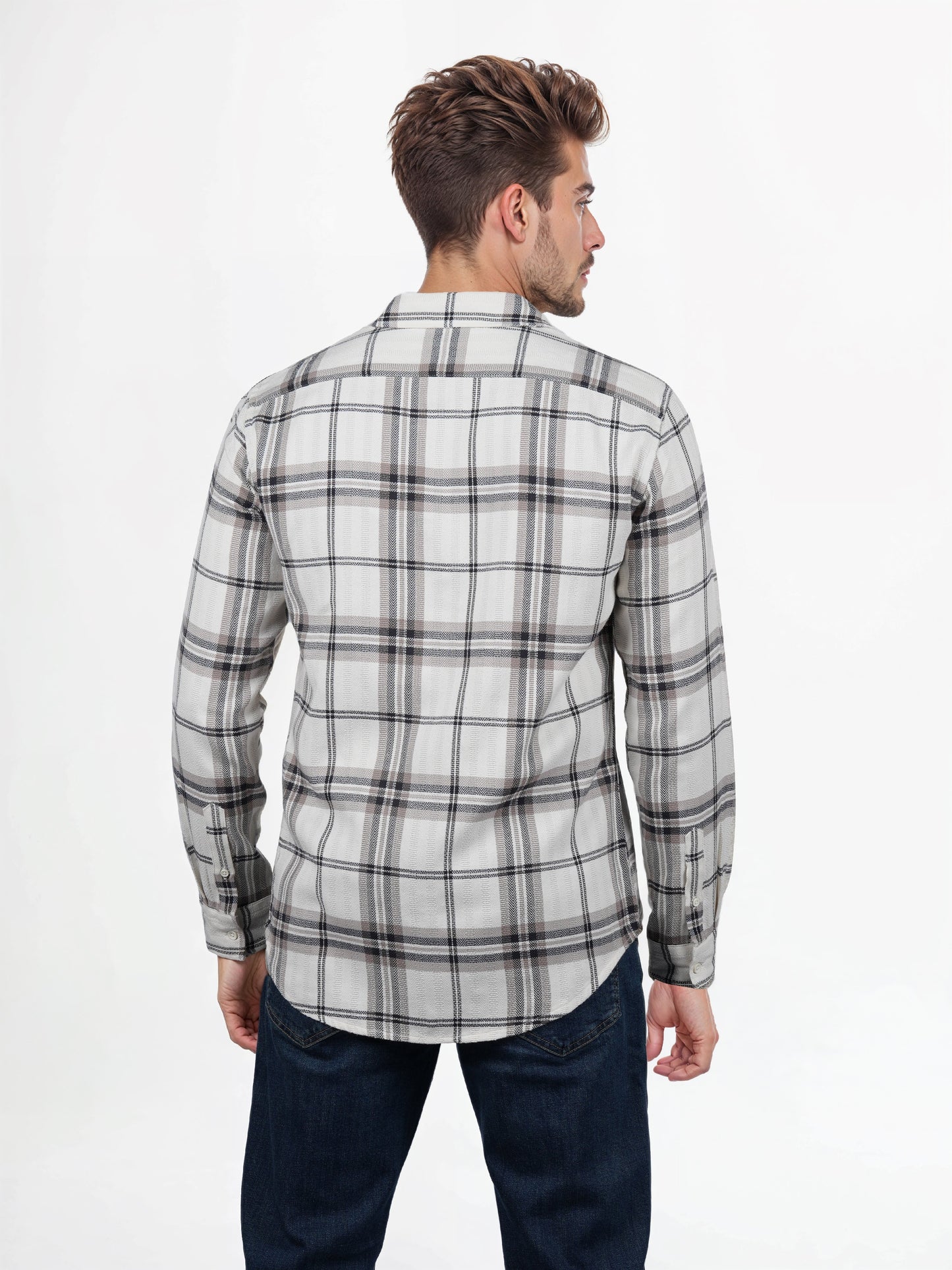 Celio* Checked Regular Fit Poly-Cotton Off White Shirts