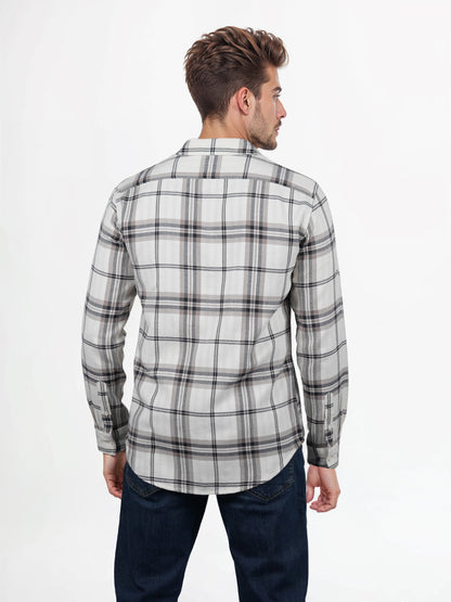 Celio* Checked Regular Fit Poly-Cotton Off White Shirts