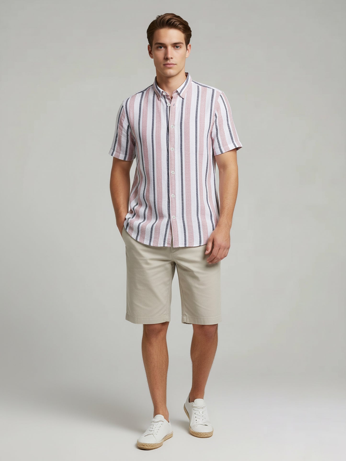 Celio* Men Pink Striped Regular Fit Cotton Shirts