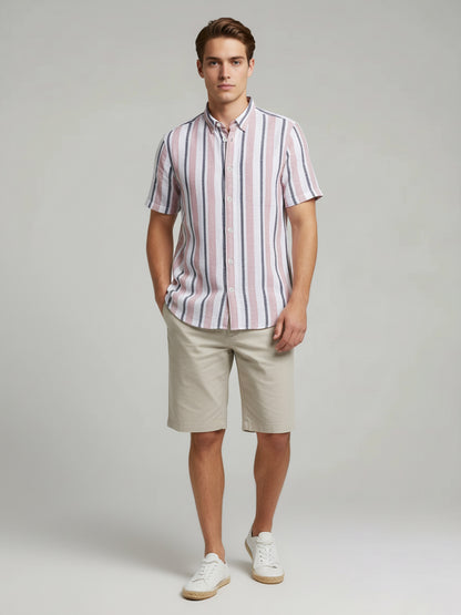 Celio* Men Pink Striped Regular Fit Cotton Shirts