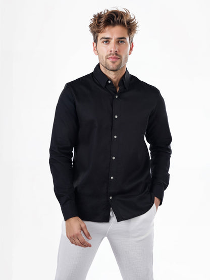 Celio* Solid Regular Fit Cotton Black Shirts