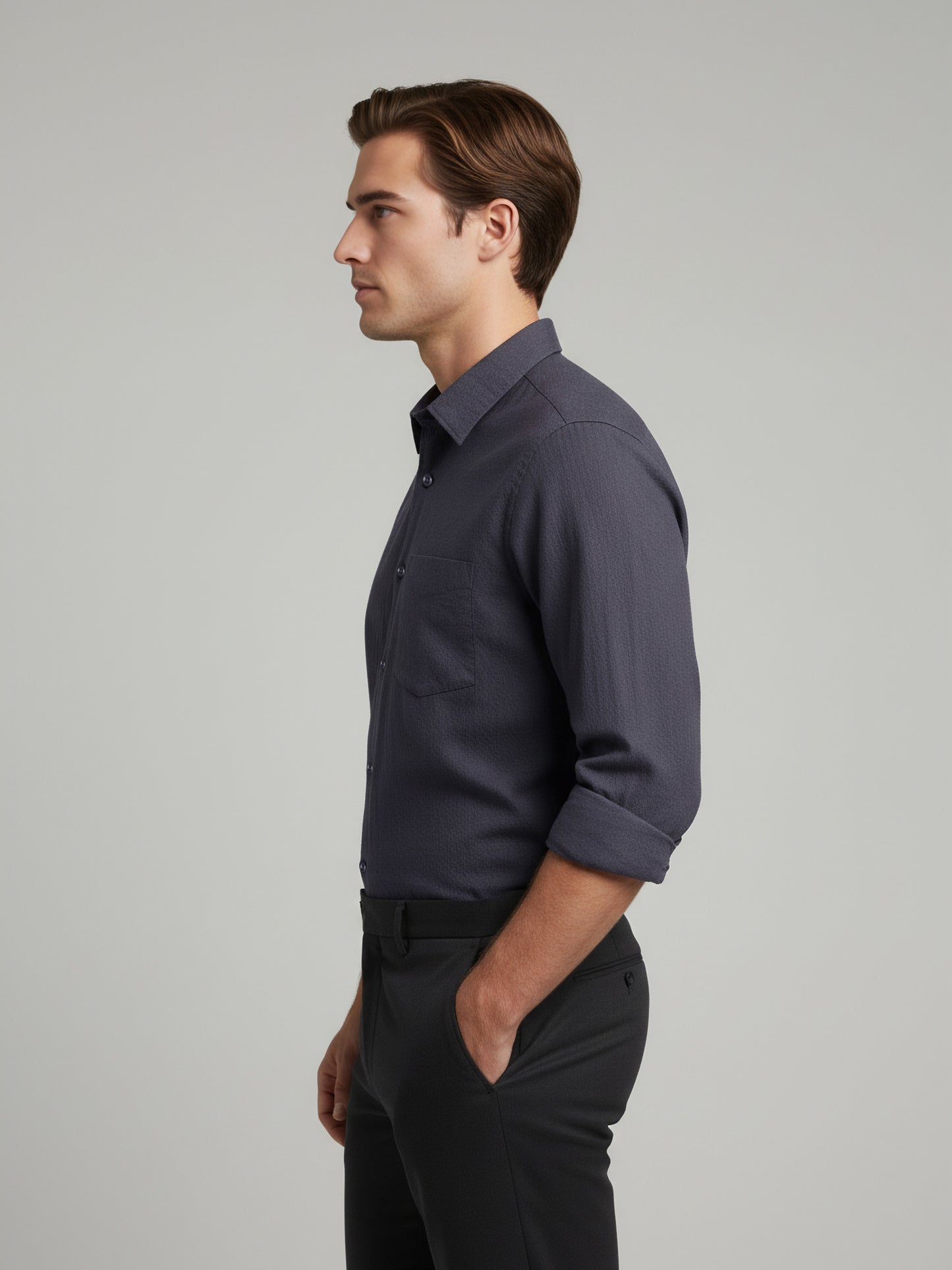 Celio* Men Grey Solid Regular Fit Linen Shirts