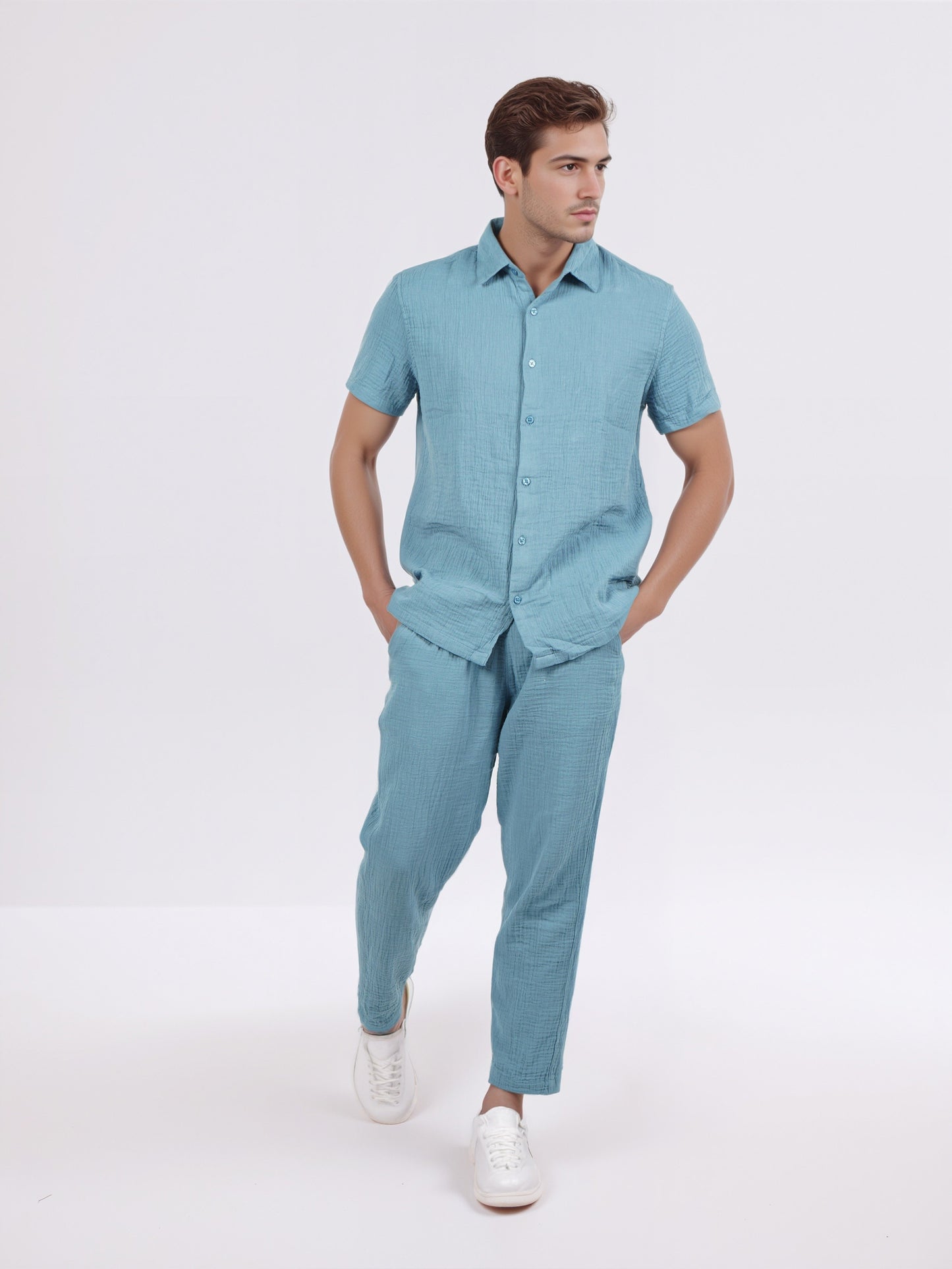 Celio* Men Blue Solid Regular Fit Cotton Shirts