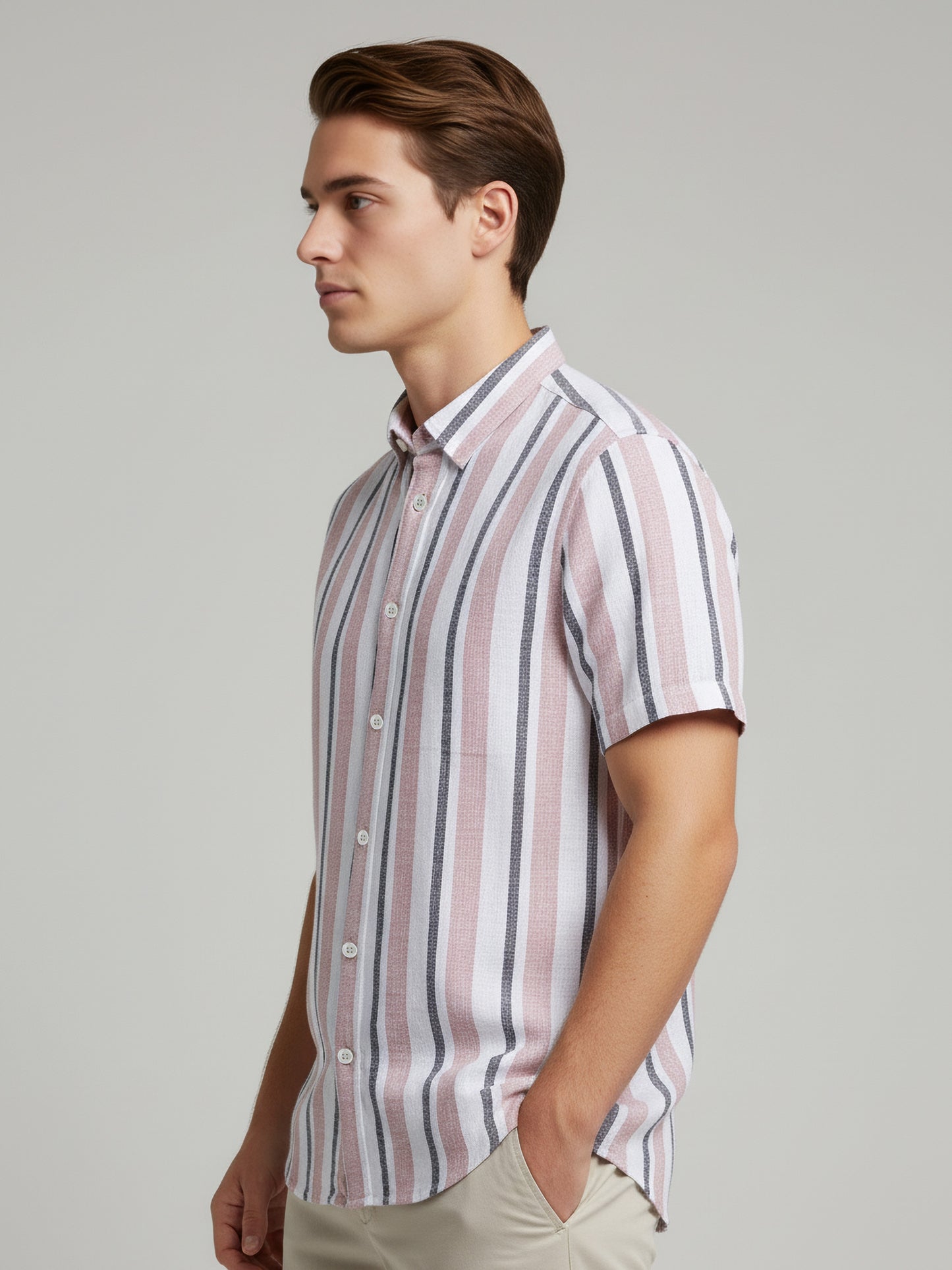 Celio* Men Pink Striped Regular Fit Cotton Shirts