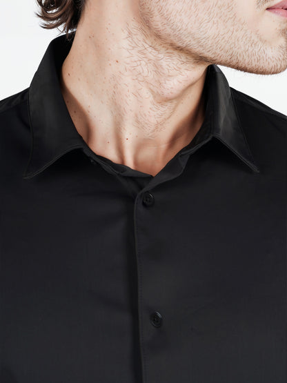 Celio* Solid Slim Fit Polyester-Blend Black Shirts