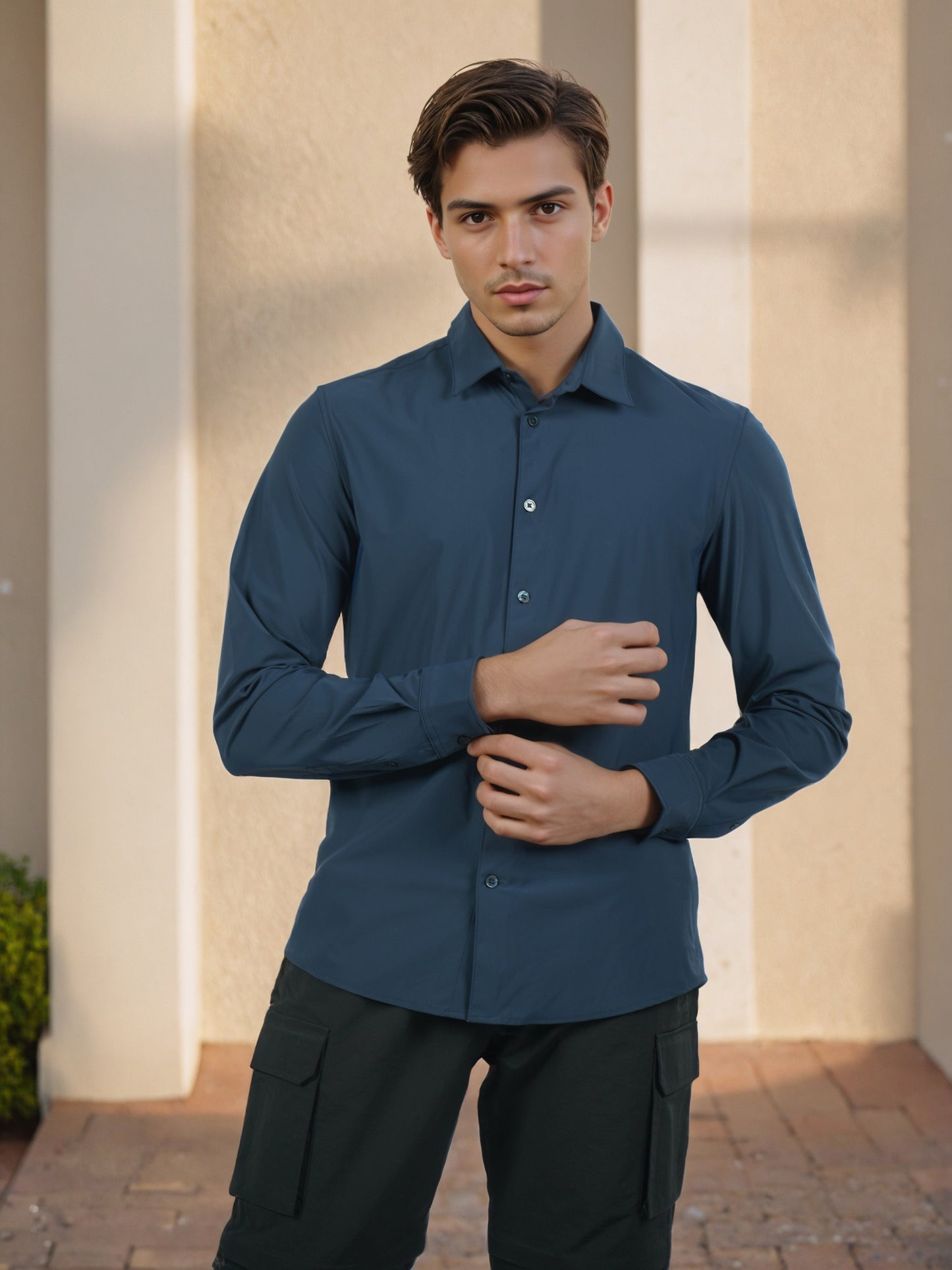 Celio* Men Navy Blue Solid Slim Fit Nylon Shirts