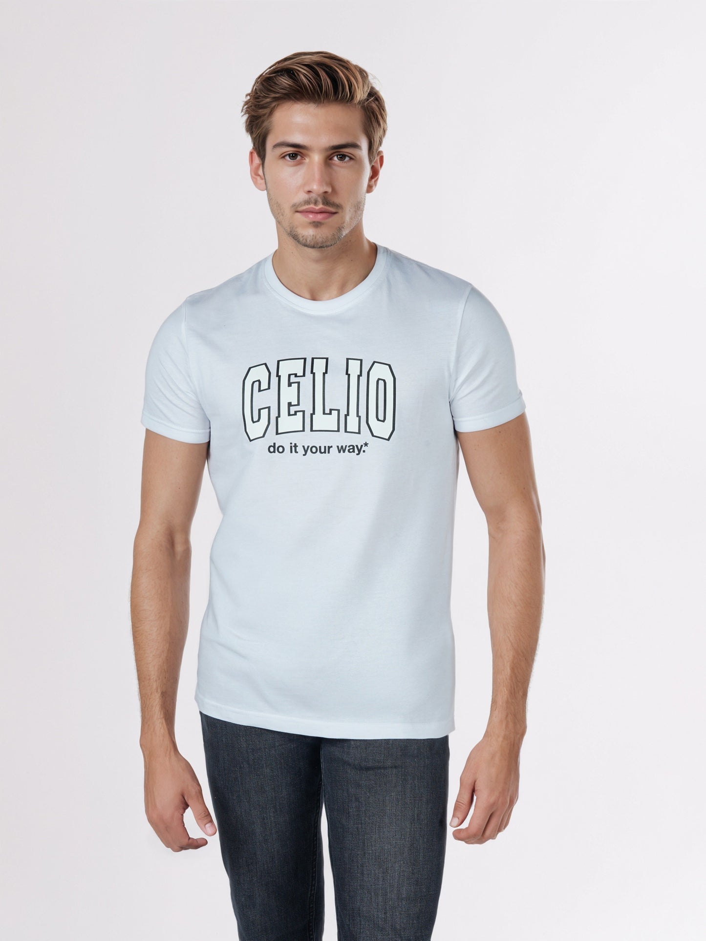 Celio* Men White Printed Regular Fit Cotton T-Shirts