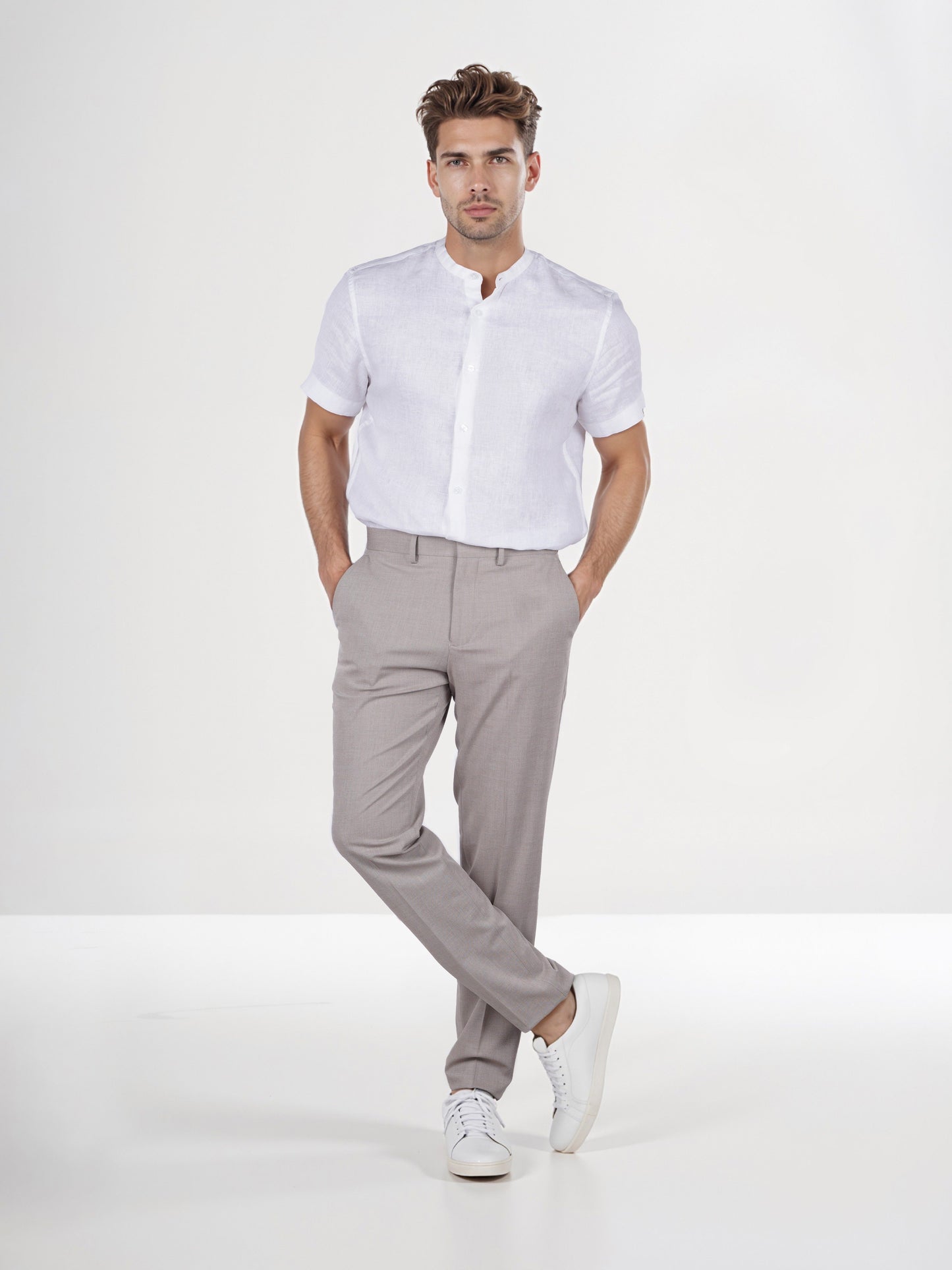 Celio* Poly-Blend Regular Fit Beige Trousers