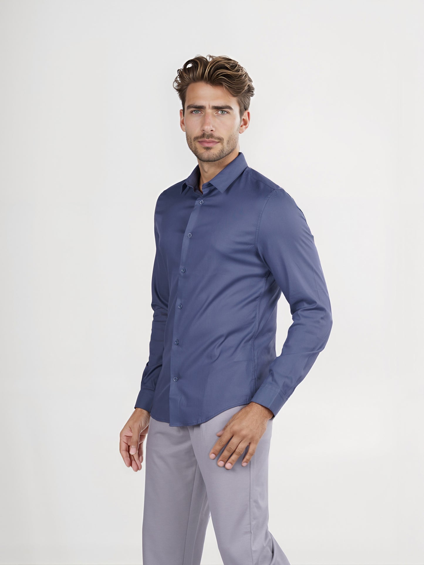 Celio* Solid Regular Fit Viscose-Rayon Blue Shirt