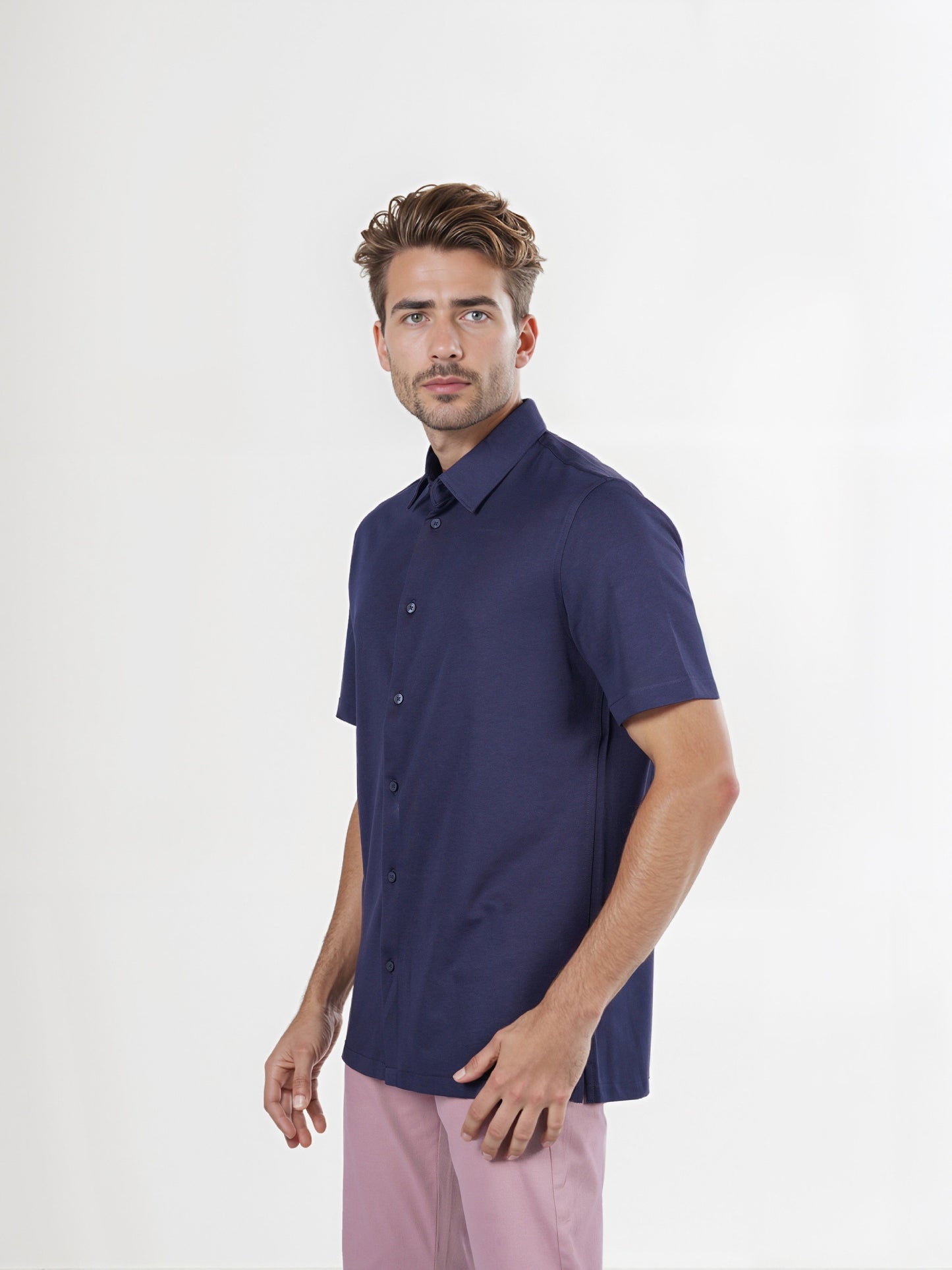 Celio* Solid Regular Fit Poly-Cotton Navy Blue Shirt