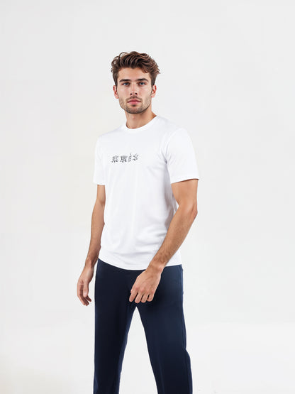 Celio* Printed Straight Fit Cotton Off White T-Shirts