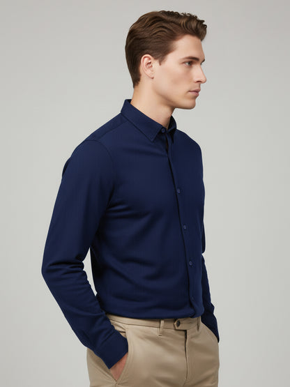 Celio* Men Navy Blue Solid Regular Fit Cotton Shirts