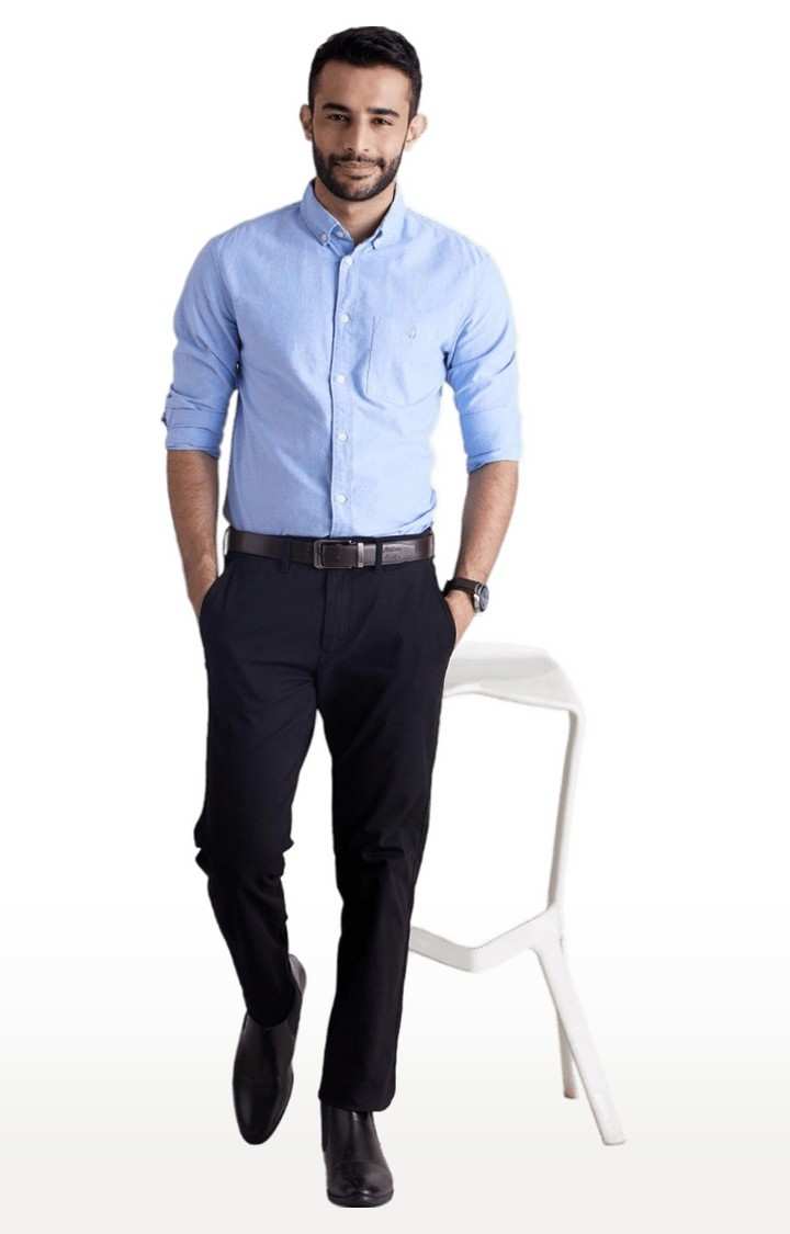 Celio* Solid Regular Fit Cotton Blue Formal Shirt