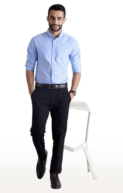 Celio* Solid Regular Fit Cotton Blue Formal Shirt