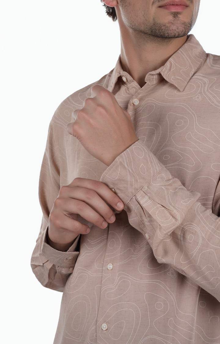 Celio* Printed Regular Fit Linen Pink Shirt