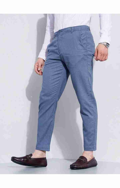 Blue Straight Fit Linen Pants