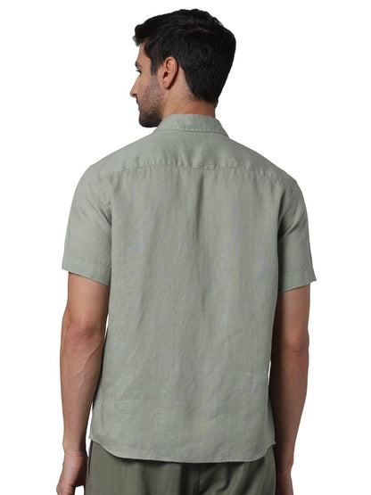 Celio* Linen Regular Fit Green Solid Men Shirt