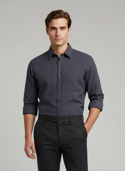 Celio* Men Grey Solid Regular Fit Linen Shirts