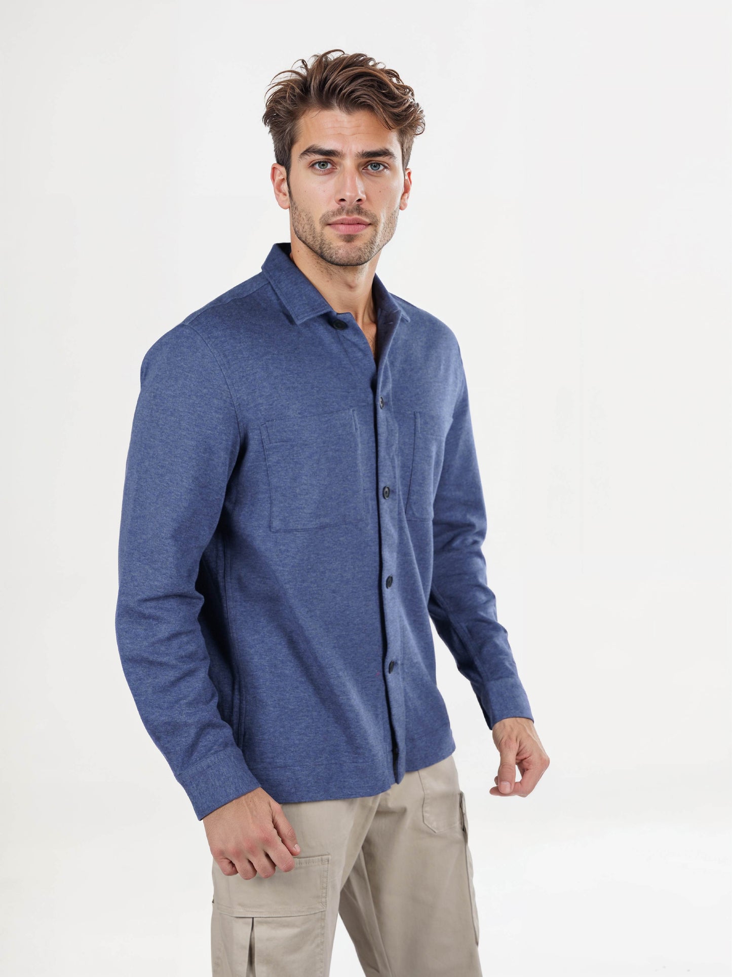 Celio* Solid Loose Fit Poly-Cotton Navy Blue Shirt
