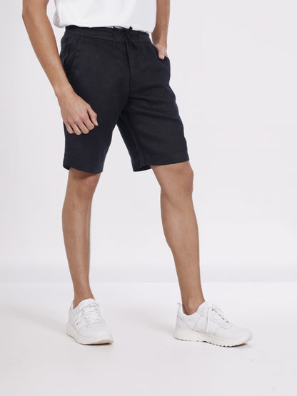 Celio* Men Black Solid Bermuda Fit Linen Shorts