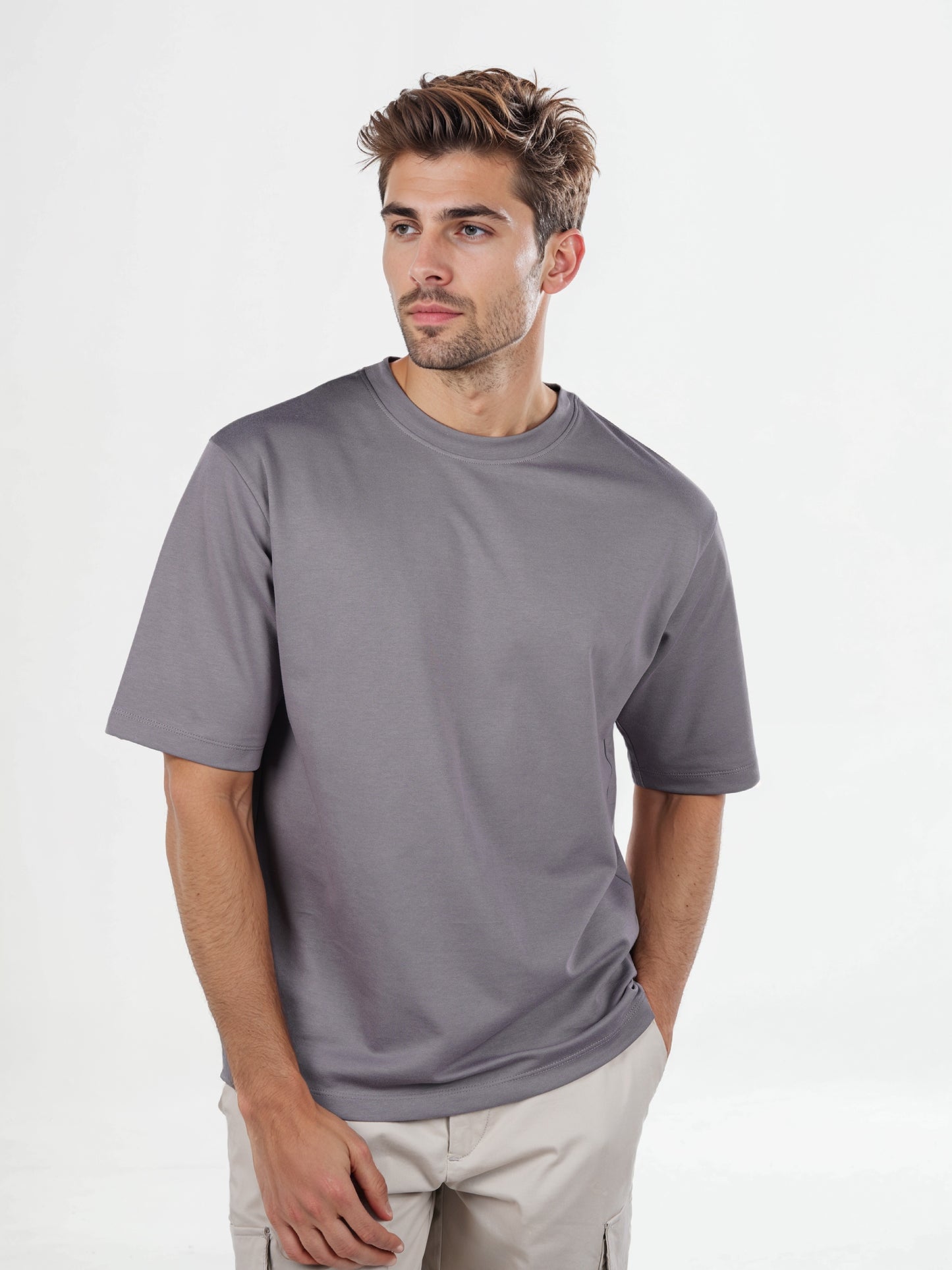 Celio* Solid Regular Fit Poly-Cotton Grey T-Shirt
