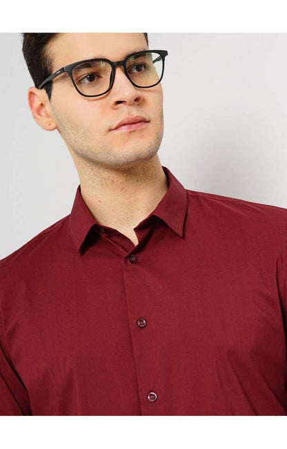 Celio* Solid Regular Fit Cotton-Blend Red Shirt