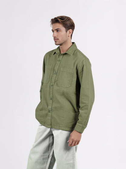 Celio* Men Olive Solid Overshirt Cotton Shirts