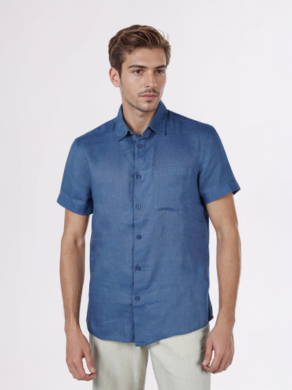 Celio* Regular Fit Solid Men Blue Linen Shirts