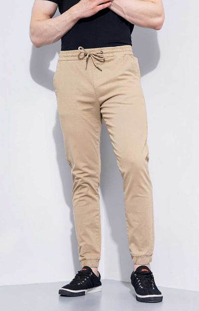 Celio* Cotton-Poly-Blend Jogger Fit Beige Trouser